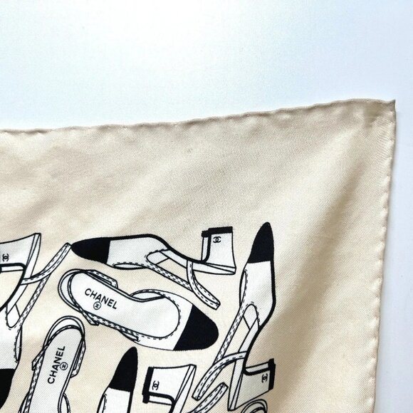CHANEL Pump motif Apparel Accessories Stole/Shawl Large Scarf silk Beige/Black - Picture 9 of 11